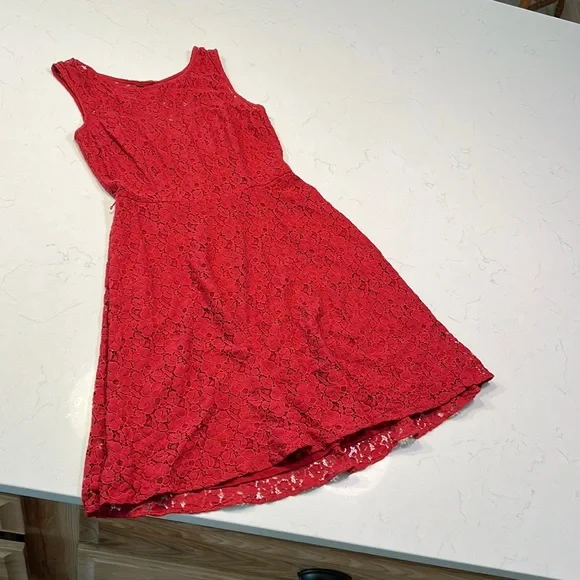 Red Lace Dress WITH POCKETS from White House Black Market with button detailing Red Lace Dress WITH POCKETS from White House Black Market with button detailing